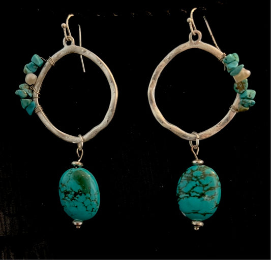 Silver hoops w/ turquoise beads